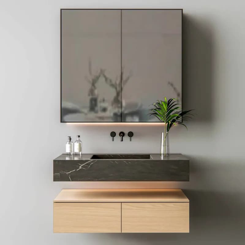 Installation of a hanging bathroom cabinet